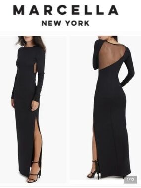 Marcella New York Black Long-Sleeve Backless Maxi Dress